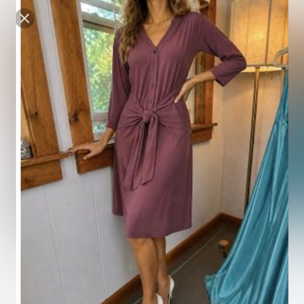 WHBM EUC Women's BURGUNDY EUC CUMBERBUND Tie-Front V-Neck Dress SZ XL